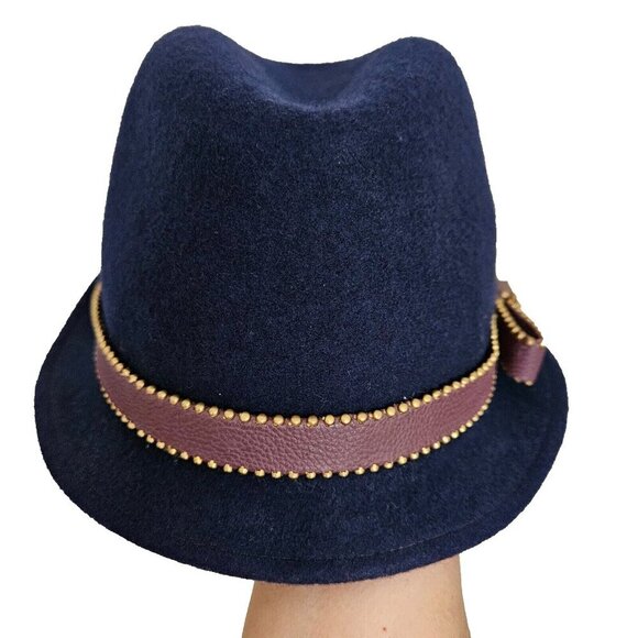 Juicy Couture Fedora Womens One Size Navy 100% Wool Felt Studded Band Bow Hat - Picture 10 of 16